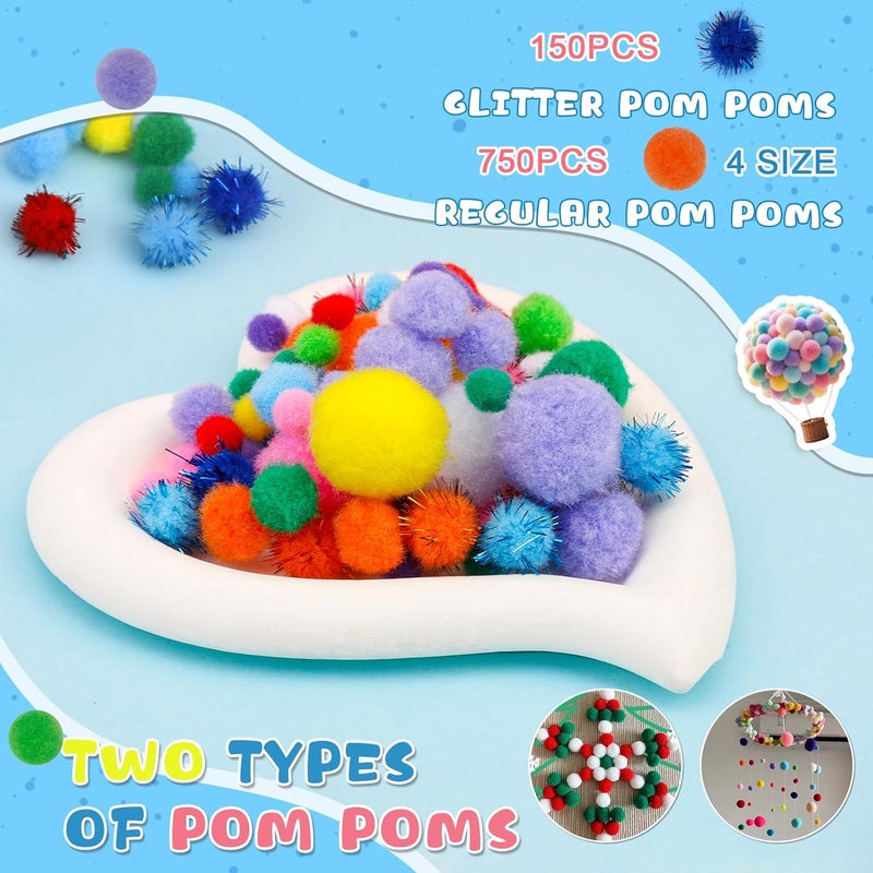 MORFEN 900 Pcs Multicolor Pom Poms, Pom Poms for Crafts, Soft and Fluffy Craft Pompoms, Assorted Sizes and Colors Pompom Balls, for DIY Arts, Home Decorations Crafts Supplies - Image 3